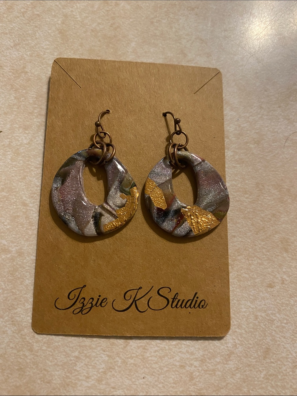 Hand Crafted Silver and copper Marbled Hoop Earrings